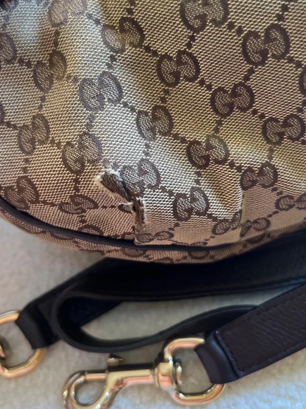 GUCCI Beige/Ebony GG Canvas Dressage Hobo Bag